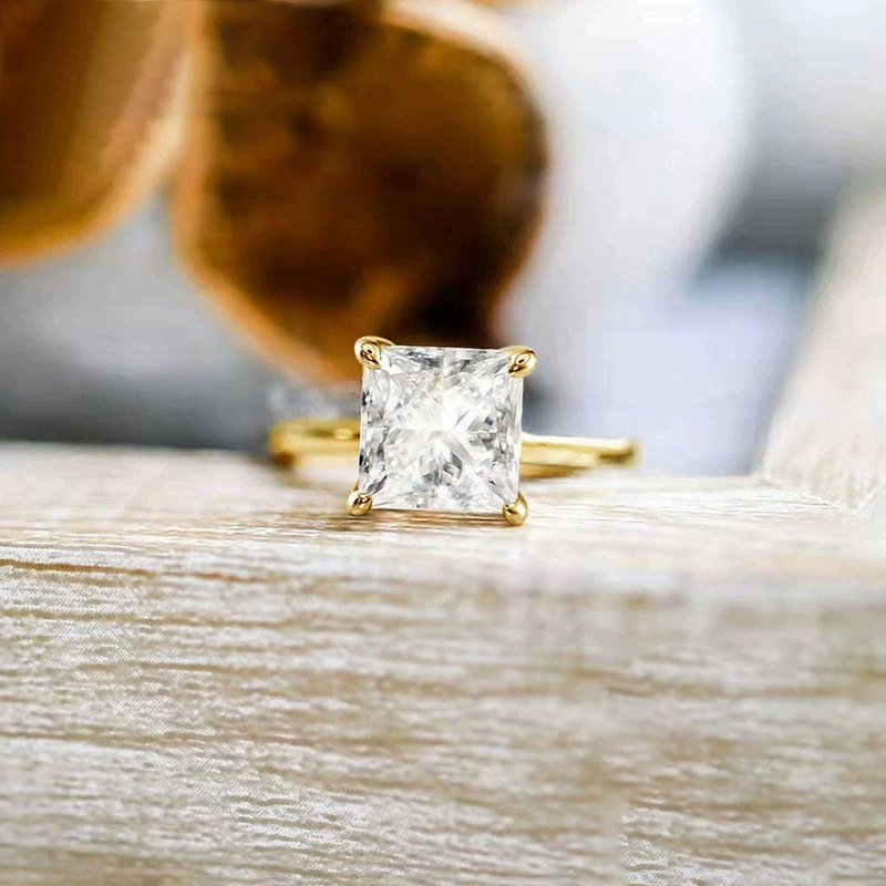 Rulalei Classical 4 Claw Simple Fashion Jewelry Genuine 925 Sterling Silver Princess Cut Solitaire High Carbon Diamond Cocktail Party Eternity Women B