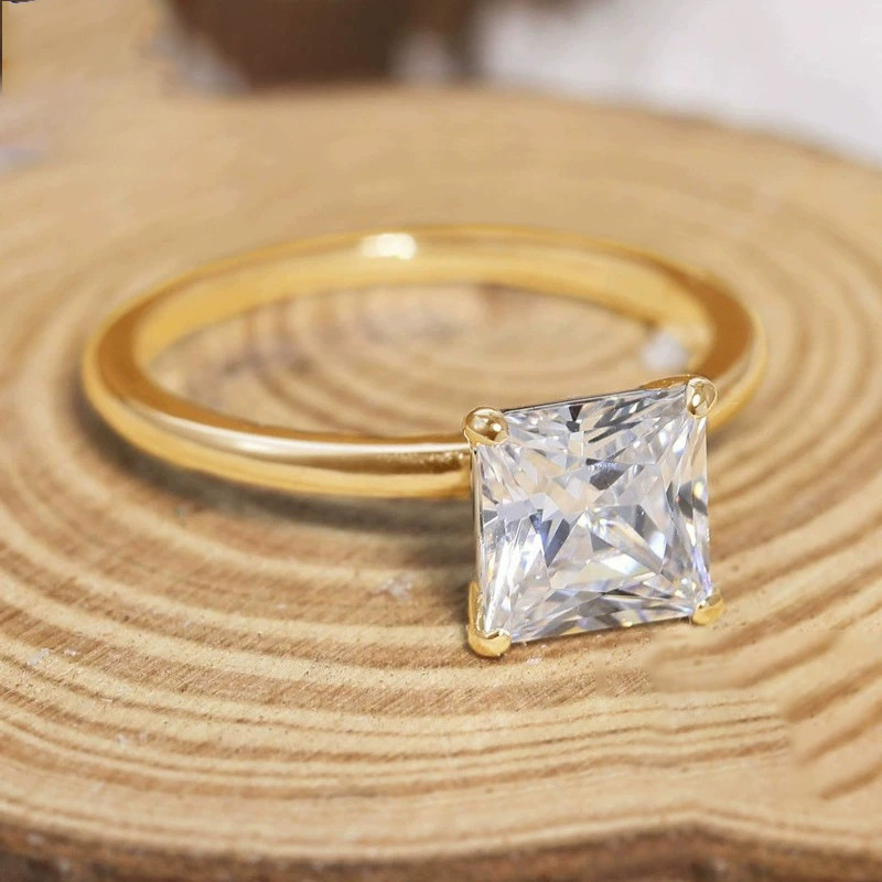 Rulalei Classical 4 Claw Simple Fashion Jewelry Genuine 925 Sterling Silver Princess Cut Solitaire High Carbon Diamond Cocktail Party Eternity Women B