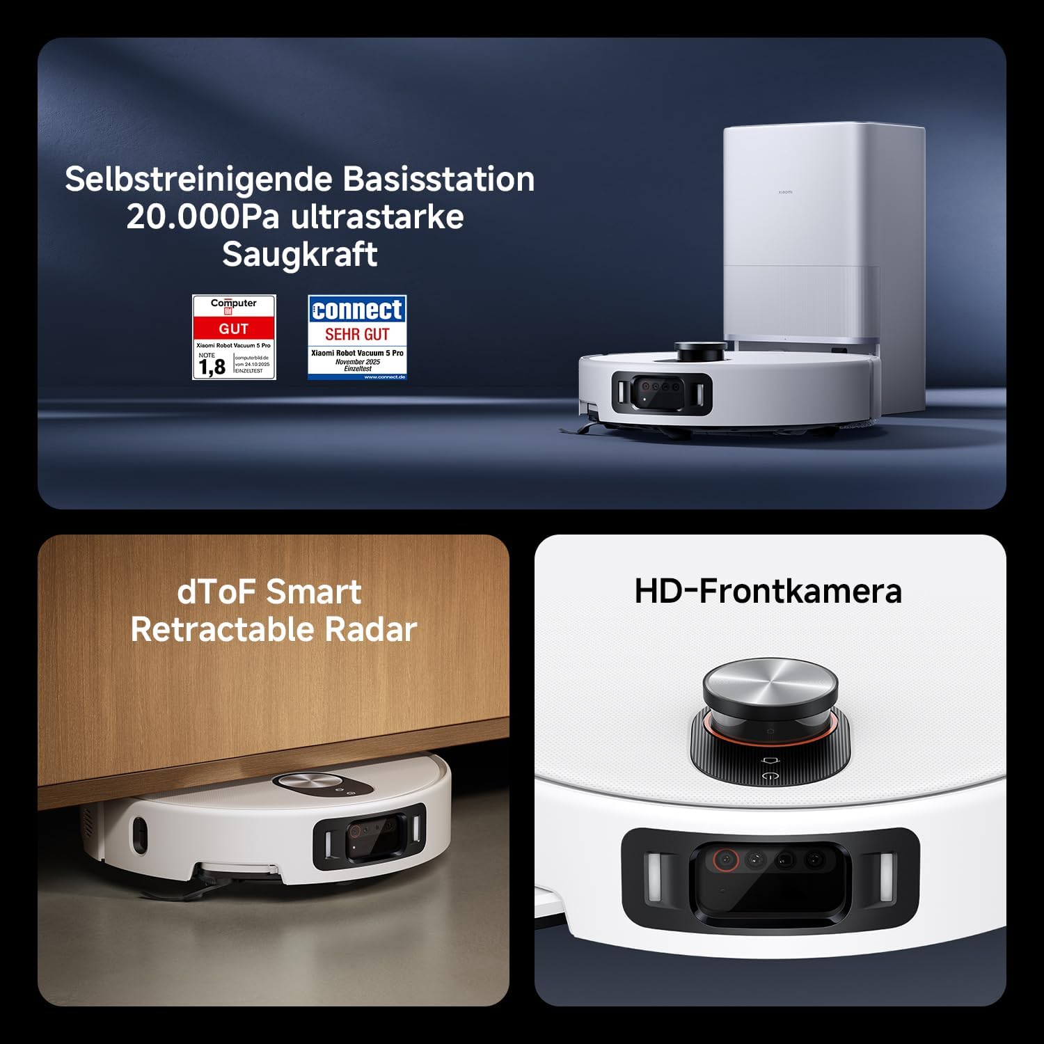 Xiaomi Robot Vacuum 5 Pro Robot Vacuum Cleaner W/ Mop Function, 20000Pa, Extendable Mop&Side Brush, Self-Cleaning All-in-One Base Station, AI Navigati