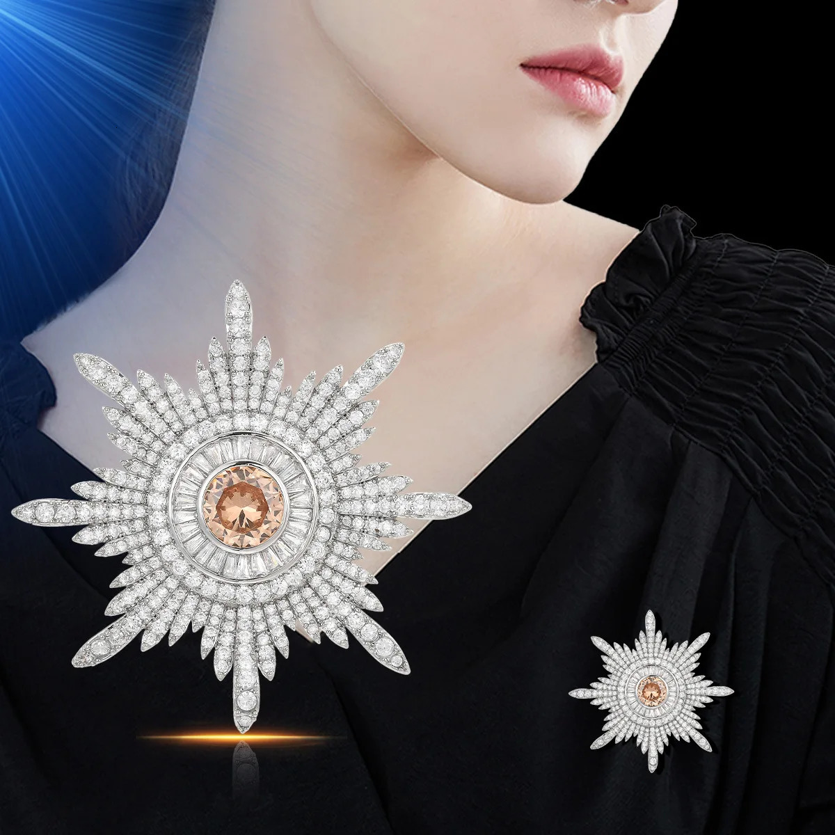 British Style Cubic Zirconia BroochSparkling Eight-Pointed Star Pin Minimalist Daily Accessory 260427BJ - view 4