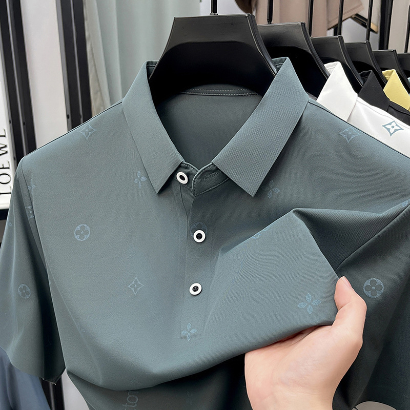 Designer Mens Ice Silk Polo Shirt Luxury Geometric Print Short Sleeve Casual Business Summer Breathable Tops