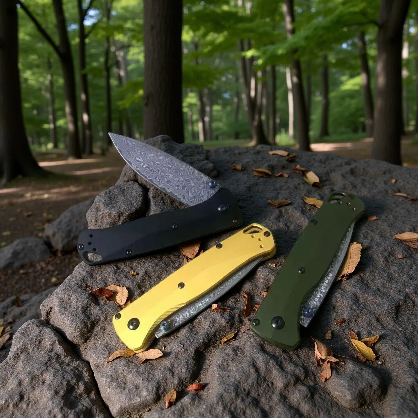 New Outdoor Camping BM533 Folding Belt Knife Damascus Knife Aluminum Handle Jungle Tactical Multi-Functional Self-Defense Tool