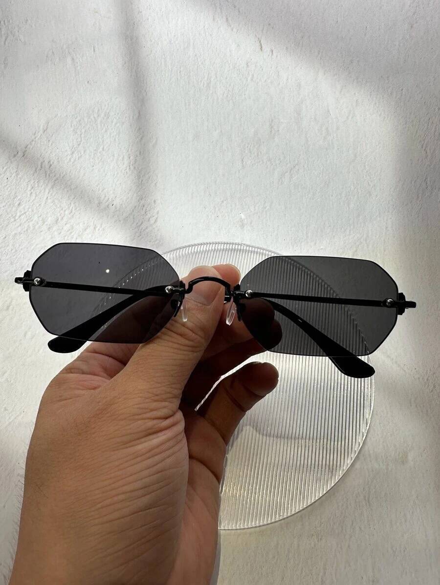1 piece Mini gradient full metal frameless hexagon-shaped sunglasses, suitable for street, beach, commuting, travel