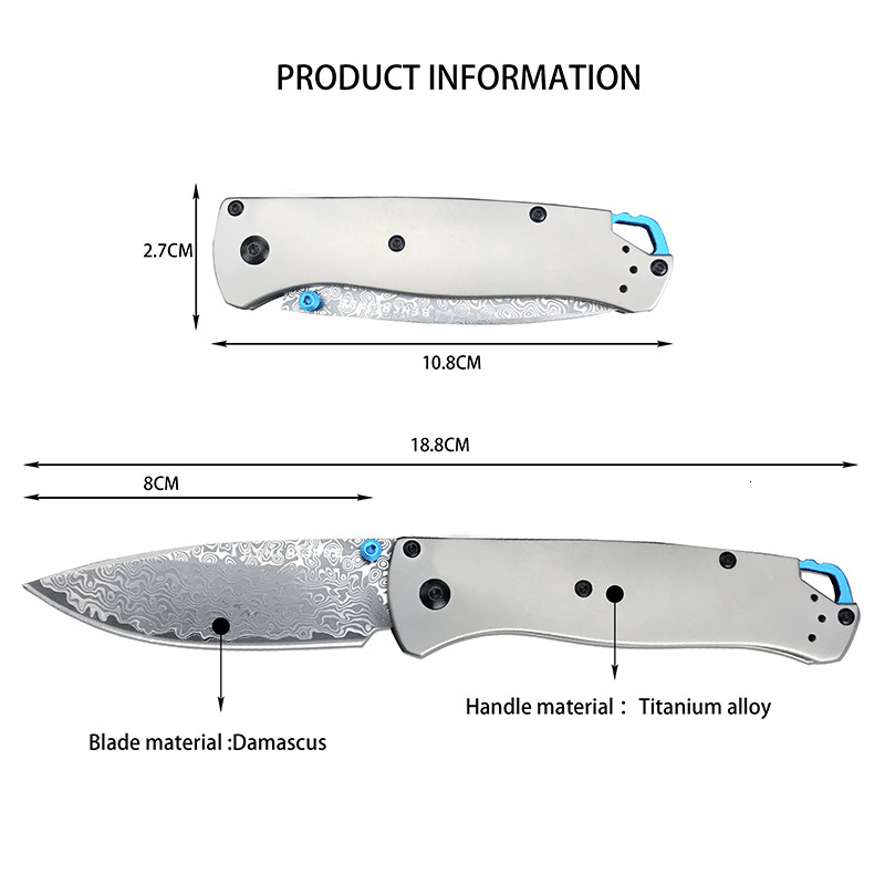 Pocket Folding Knife Titanium Damascus Survival EDC Tool Camping Outdoor Good Soak BM535 535TI