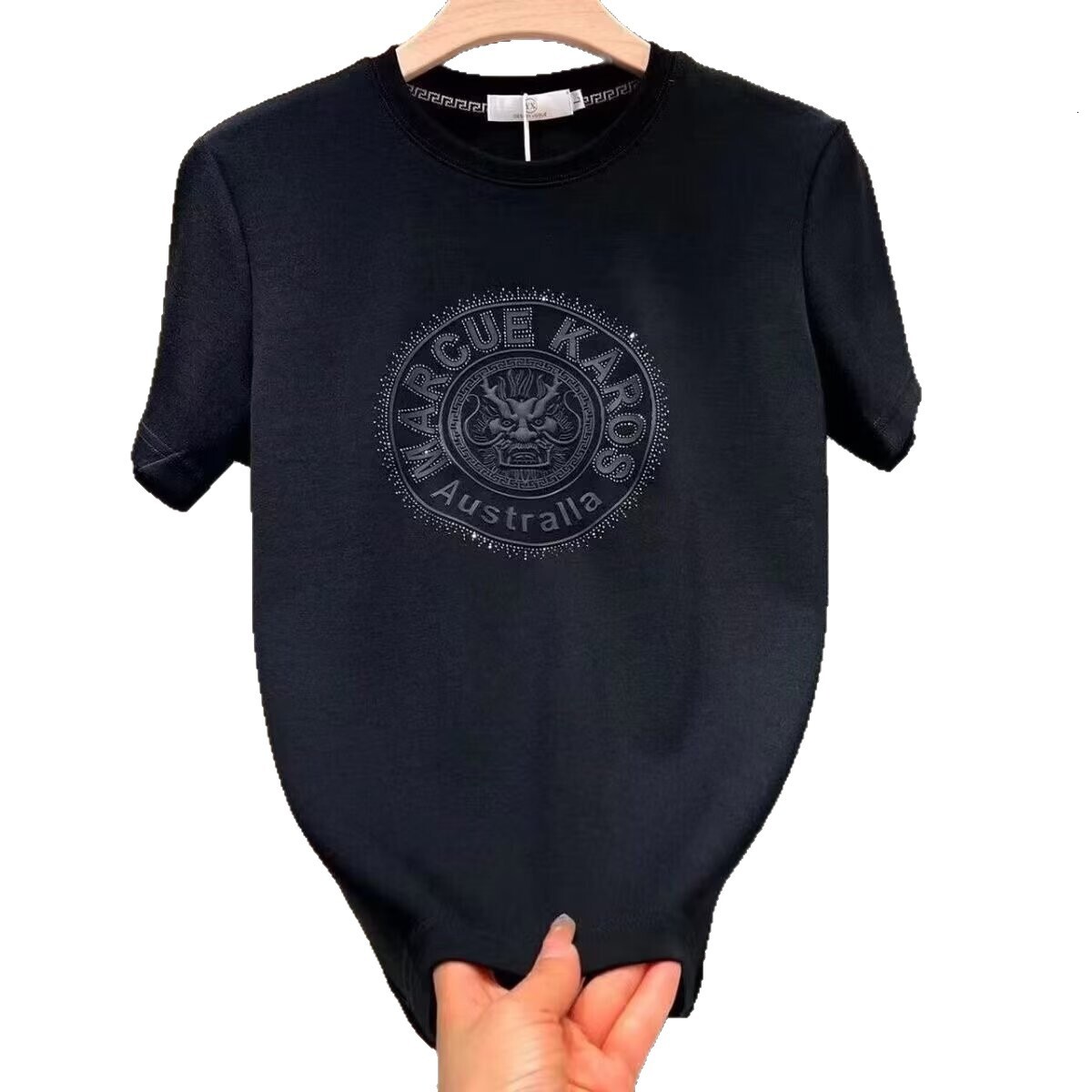 Summer New Designer Short Sleeved Rhinestone Light Luxury Short Sleeved T-shirt Men's Short Sleeved Round Neck Half Sleeved Top Fashionable And C