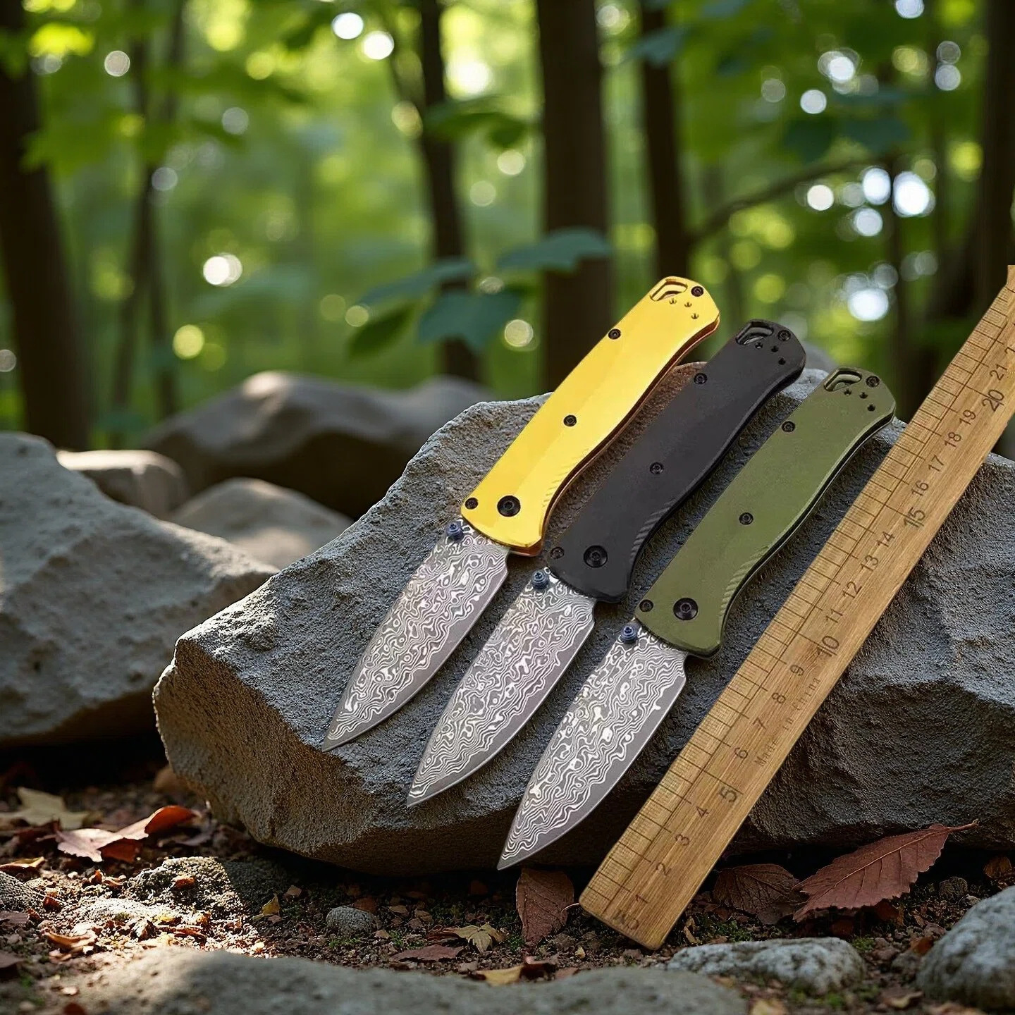 New Outdoor Camping BM533 Folding Belt Knife Damascus Knife Aluminum Handle Jungle Tactical Multi-Functional Self-Defense Tool