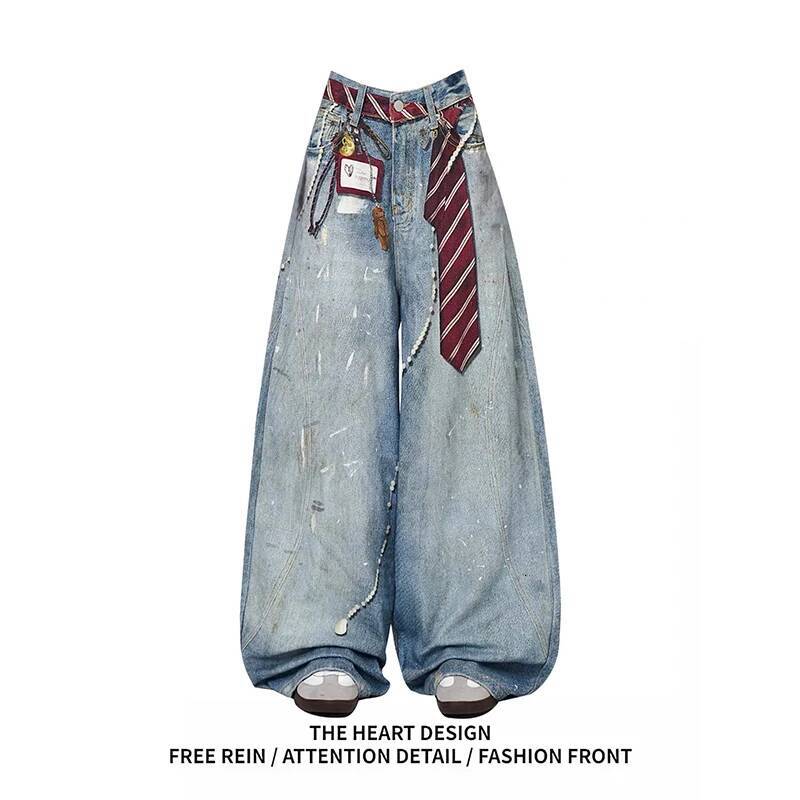 ZHIZOU Women Blue Y2k Baggy Harajuku VintageBent Knife Denim Trouser Aesthetic 2000s Style Jeans Pants Oversize Clothes dongdumaoyi
