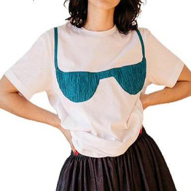 Women Y2k Smocked T-Shirt Bikini Bra Graphic Print Short Sleeve Oversized Tee Crewneck Aesthetic White Tee Top 250118