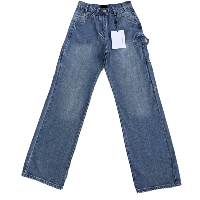 Women Blue High Waist Jeans Designer Washed Straight Leg Jeans Pants Luxury Casual Daily Versatile Denim Trousers