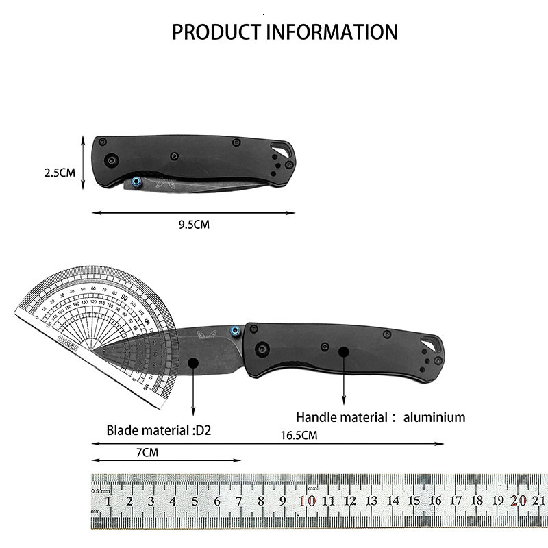 BM 533 D2 Blade Aluminum Shank Pocket Folding Knife EDC Outdoor Camping Tool Self Defense Hunting Tactical Knife