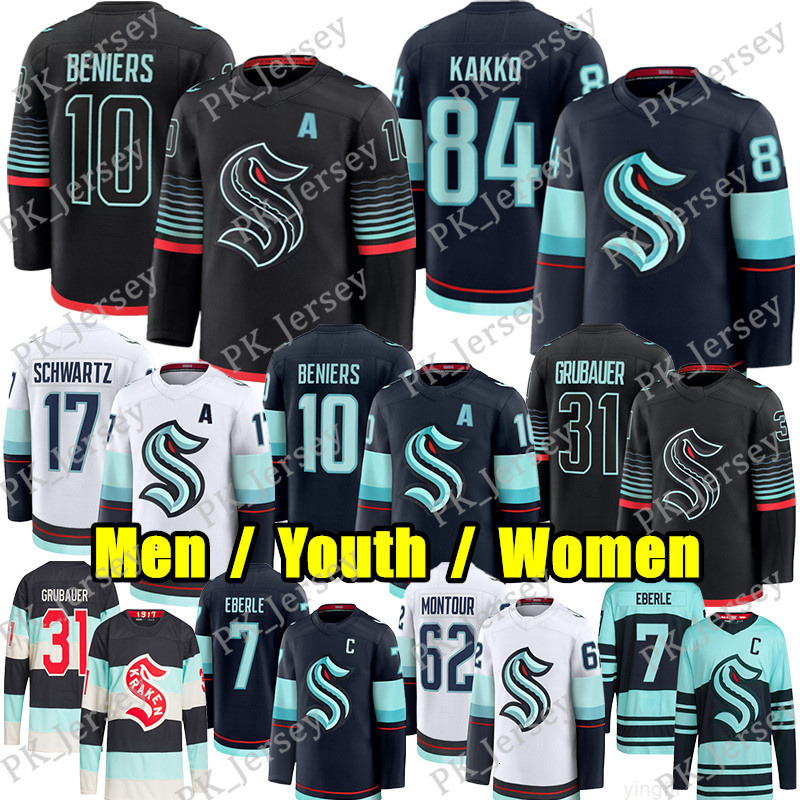 10 Matty Beniers Seattle hockey jersey 84 Kaapo Kakko Krakens jersey Berkly Catton McCann Eberle Brandon Montour Ryan Lindgren Shane Wright Philipp Gr