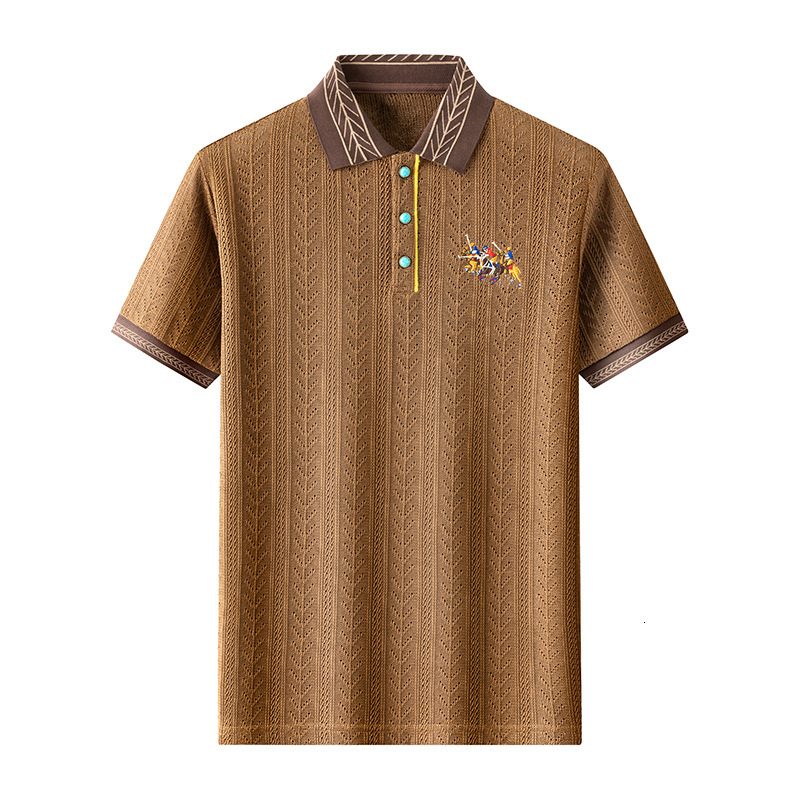 New Designer Short Sleeved T-shirt Men's Summer And Autumn Knitted Sweater Embroidered Pattern Color Blocked Jacquard Top For Business Travel And