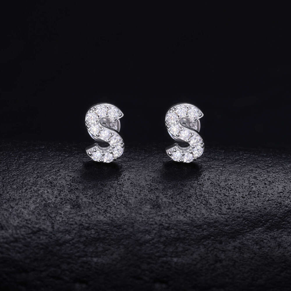 S925 silver moissanite hip-hop new simple style, 26 letter earrings, trendy fashion earrings for women - view 9