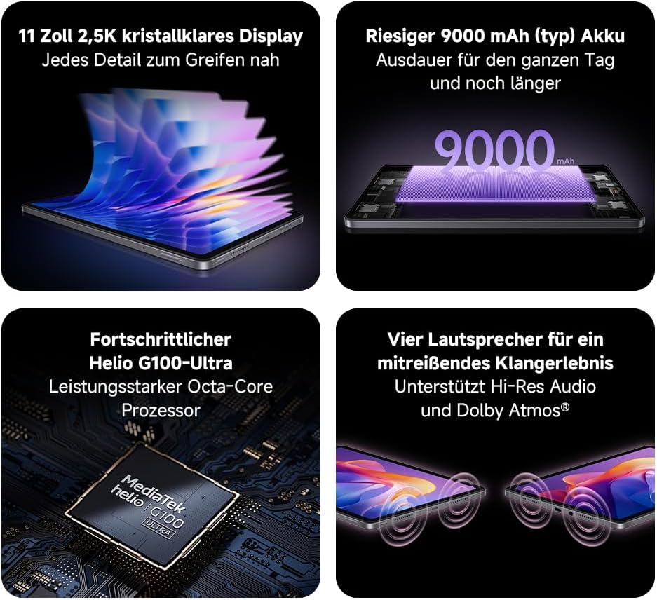 Xiaomi Tablet Redmi Pad 2 Wifi 8+ 256GB, 11 Inch 2.5 K Crystal Clear Display, Large 9000 mAh Battery, Advanced Helio G100-Ultra, Quadruple Speaker for