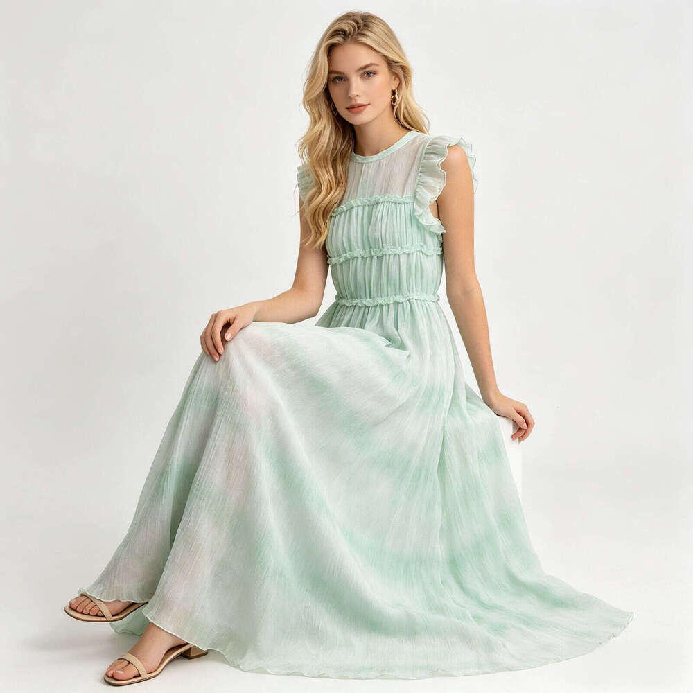 Designer's FC high-end women's long skirt summer outfit new k30 FC fairy soft long sleeved flowing slim fit dress