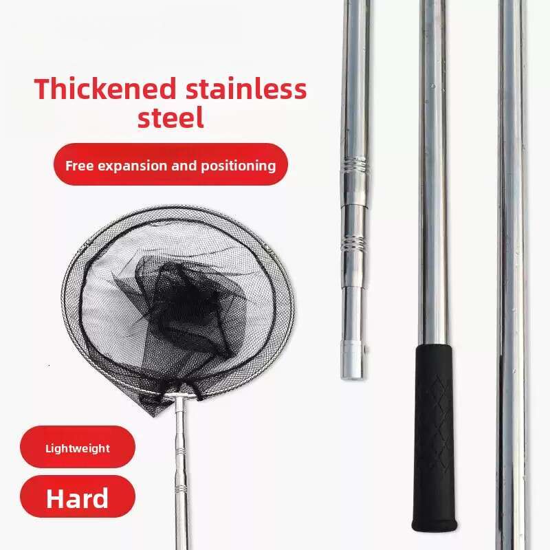 Stainless Steel Landing Net Set Retractable Telescopic Pole Foldable Fish Scoop Net Full Fishing Gear Kit for Outdoor Angling