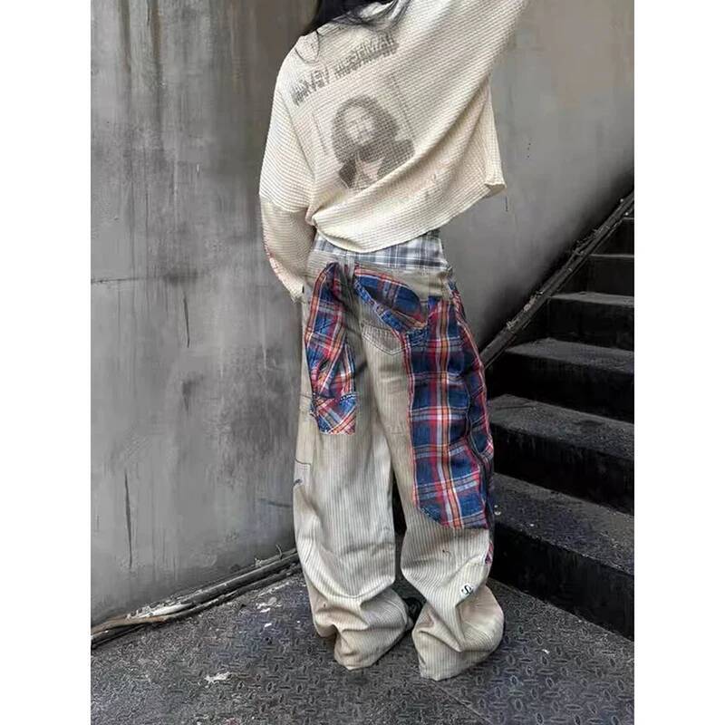YIBASHU Women Y2k Baggy 3D Print Harajuku Vintage Denim Trousers Japanese 2000s Style Oversize Hip Hop Jeans Pants Clothes dongdumaoyi