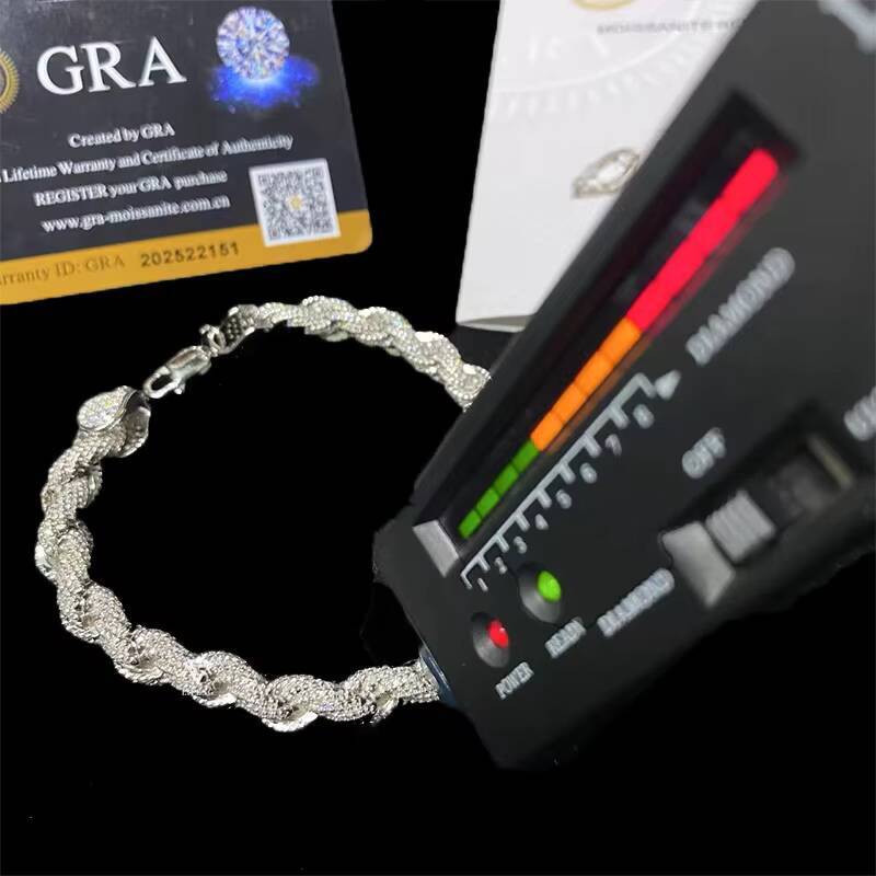 Hot Sale 8mm Iced Out VVS Moissanite Rope Chain Necklace White Gold Ready to Ship 925 Silver Rope Chain Fine Diamond Necklace
