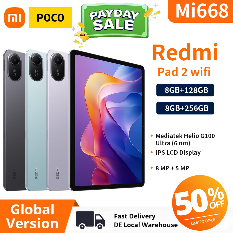 Xiaomi Tablet Redmi Pad 2 Wifi 8+ 256GB, 11 Inch 2.5 K Crystal Clear Display, Large 9000 mAh Battery, Advanced Helio G100-Ultra, Quadruple Speaker for