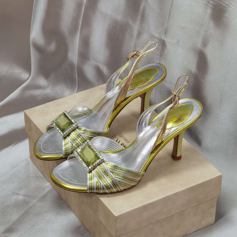 Vintage Rhinestone Gemstone Sandals for Women 2026 Summer New Fish Mouth Color Block High Heels Elegant Light Luxury Slippers DJ5370