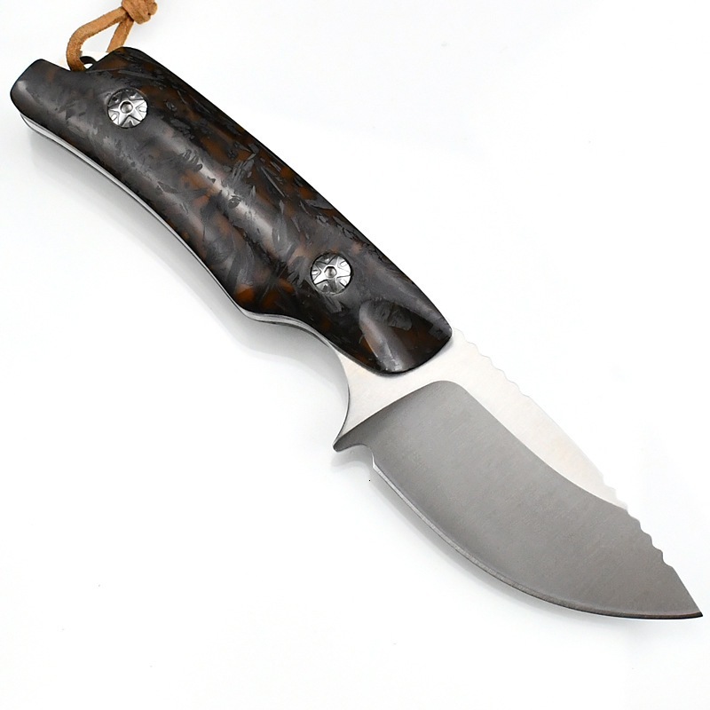 15017 Petrified FishFolding Knife with Wooden Titanium Handle Steel Pocketknives Tactical Knife for Hunter EDC Hand Tool