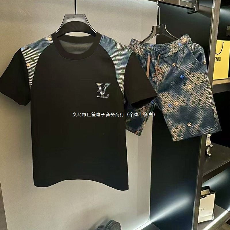 Summer Men's New Designer T-shirt Trendy Versatile Shorts Slimming Fashion Set Light Luxury Senior Men's Casual Daily Wear