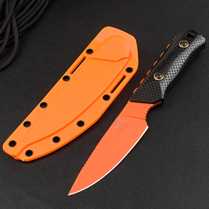 BM 15600 Fixed Knife D2 Steel Stone Wash Blade Black with Boltaron Sheath Survival Straight Knives Outdoor Multifunctional Tool