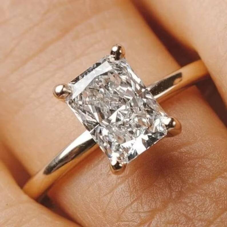 Customized 14K 18K Gold Ring 3CT Radiant Cut Lab Grown Diamond Jewelry Rings Engagement Wedding Solitaire Diamond Ring