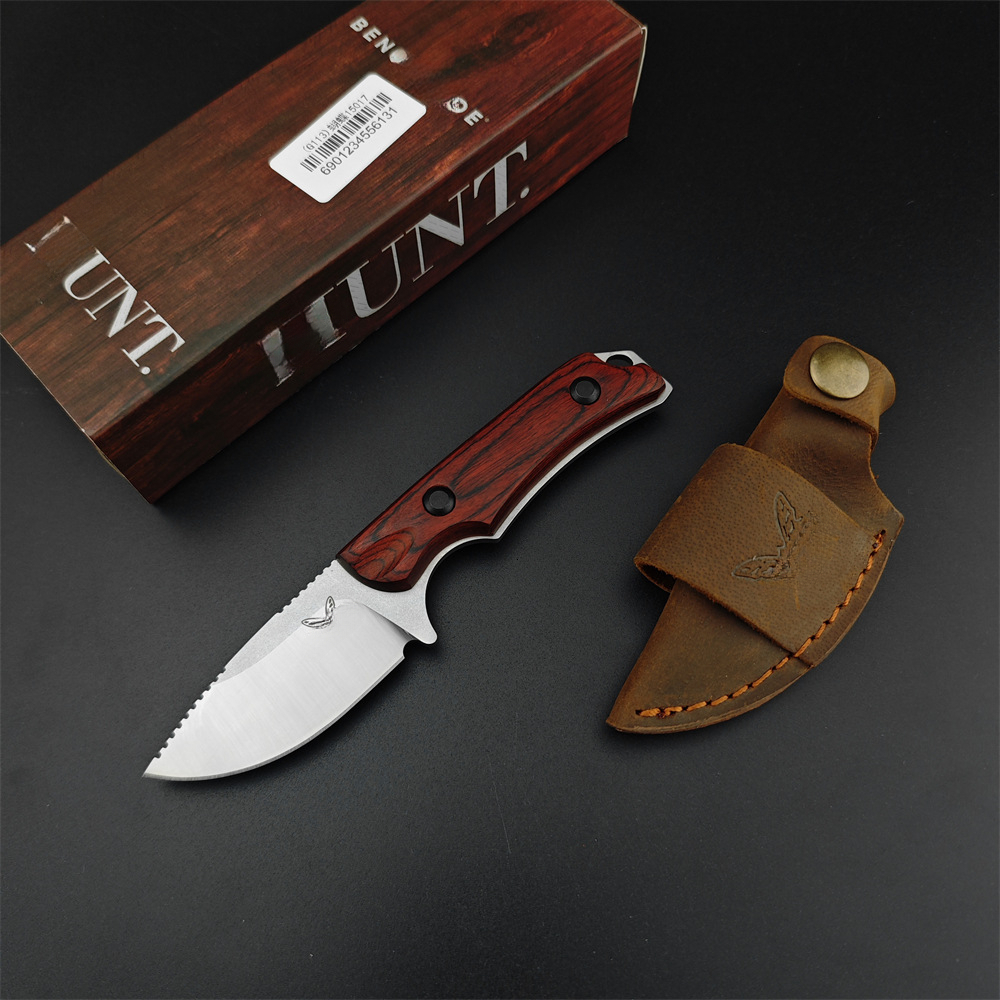 BM 15017 Hunt Hidden Canyon Hunter Mini Drop Point Fixed Blade Knife Wood / Orange G10 Handle Tactical Survival Camping Knives