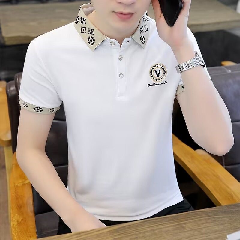 Hardworking Fashion Summer Polo Shirt Striped Mens Designer Short Sleeve T-shirt Ice Silk Flip Collar Slim Half Sleeve Top Comfortable and Breathable
