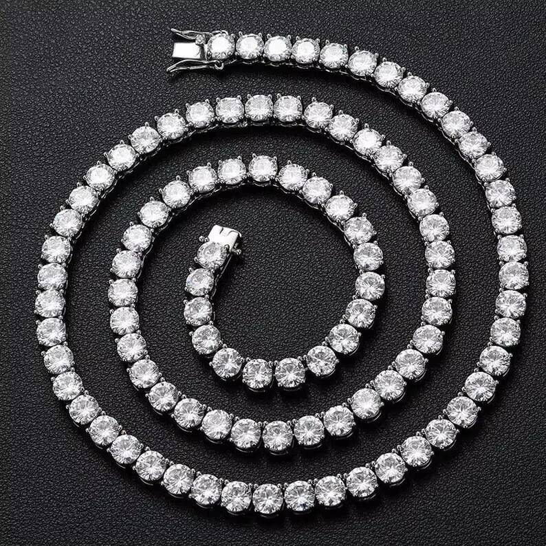 4mm 5mm 6mm Moissanite Chain Hiphop Necklace 925 Sterling Silver Vvs Iced Out Moissanite Tennis Chain
