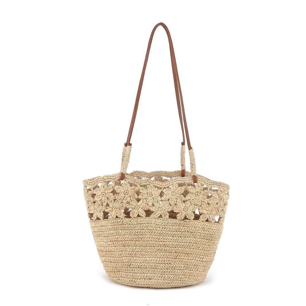 Niche Luxury Floral Straw Bag, Summer Hand Woven Bucket Bag, Large Capacity Shoulder Handbag, Simple Designer Style for Beach Vacation SENYY