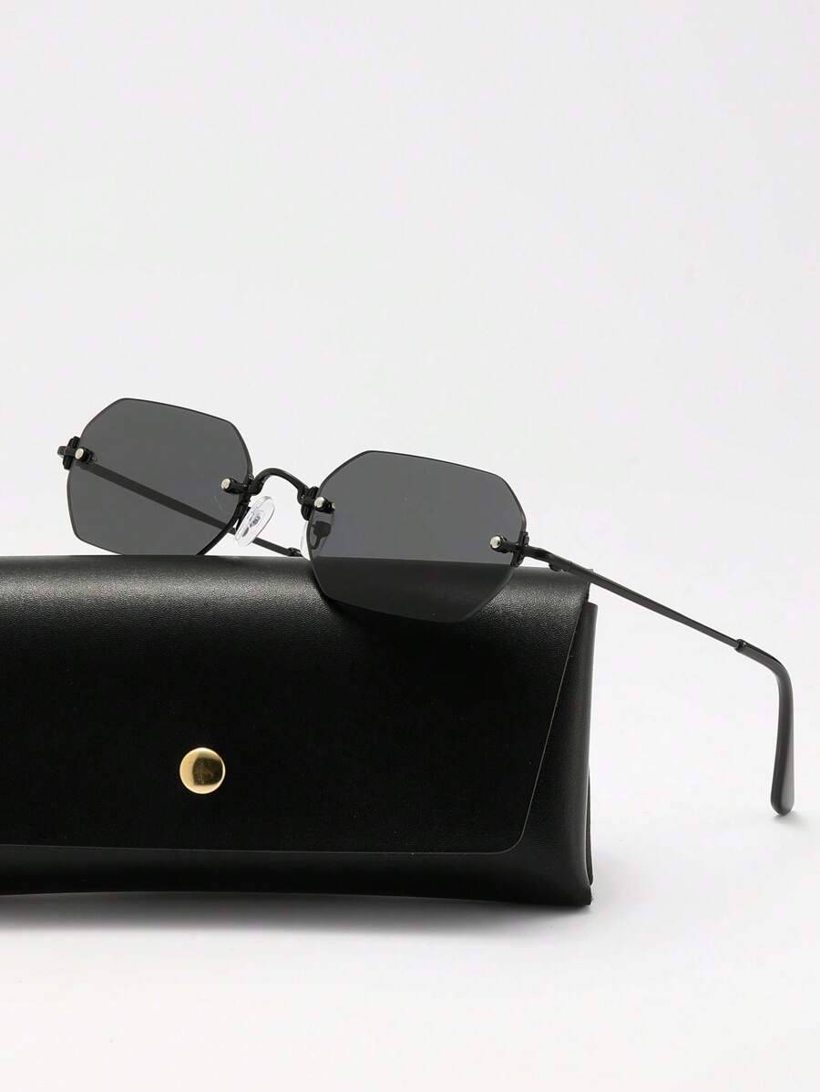 1 piece Mini gradient full metal frameless hexagon-shaped sunglasses, suitable for street, beach, commuting, travel