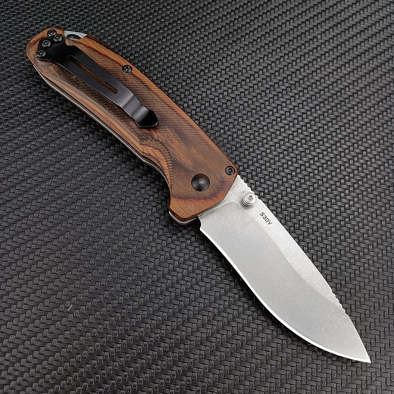 BM 15031 Hunt North Fork Tactical Folding Knife 8cr13mov Blade Stabilized Wood Handle Outdoors Survival Utility Pocket Tools