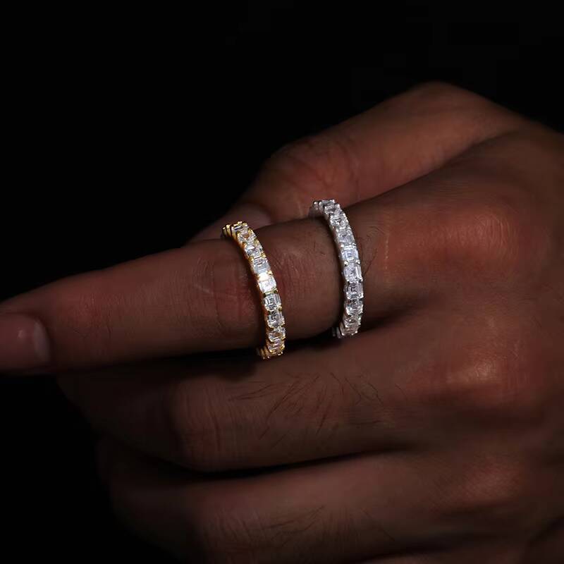 Dropshipping 3mm Asscher Cut Moissanite Eternity Ring 925 Sterling Silver VVS Mossanite Diamond Engagement Ring for Girls Women