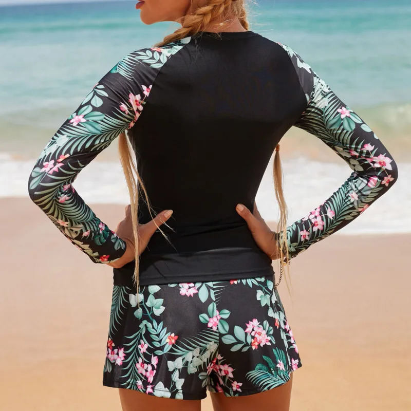 Womens Swimsuit Tankini Set Female Long Sleeves Swimwear Surfing Sports Pool Beachwear Two-Piece Bathing Suits With Shorts 260427