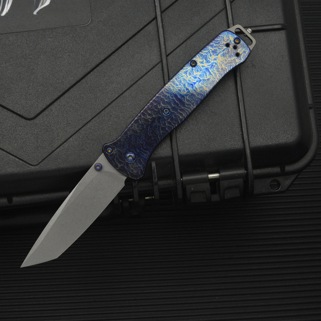 New BM537 Folding Knife D2 Steel High Hardness Titanium Alloy Small Knife Outdoor Pocket Knife