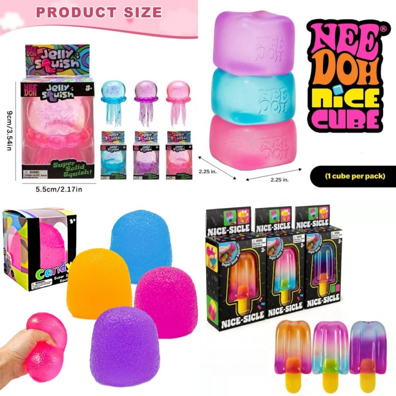 Needoh nice cube Fuzz Ball Stress Reliever Fidget Tool Jelly Squeezing Toy Jellyfish Shape Swinging Tentacles Bring Sensory Fun Parent Child Interacti