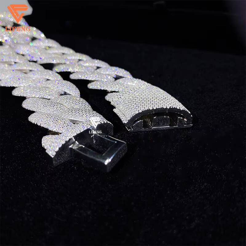 23mm 7rows Custom White Gold Plated 925 Sterling Silver Bubble Cuban Charm Necklace Hip Hop Moissanite Diamond Cuban Link Chain