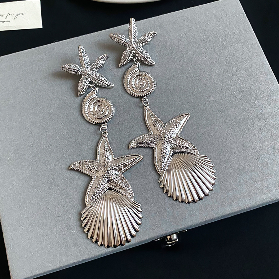 Silver needle European American ocean metal style star conch elegant exaggerated high-end earrings, unique and fashionable ear accessories - view 6