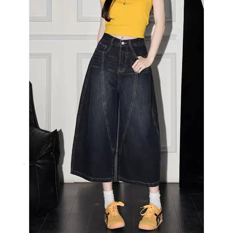 YIBASHU Summer Women American Retro Jorts Jean Denim Shorts Kpop Coquette Y2K 2000s Japanese Harajuku Calf-Length Pants dongdumaoyi