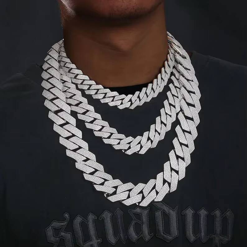 Hiphop Jewelry 925 Sterling Silver 20mm Iced Out Cuban Necklace Sparkling VVS Moissanite Cuban Link Chain