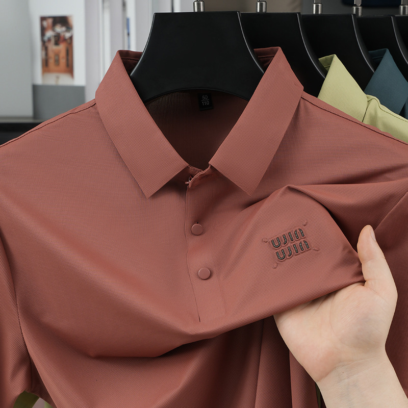 2026 Summer New Ice Silk Designer Short Sleeved Mens Seamless Nylon Cooling And Business High-end Mens Polo Shirt88