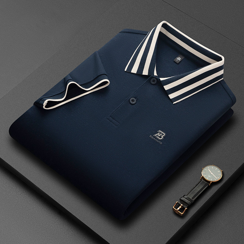 High End Business And Leisure Lapel Designer Polo Shirt Light Luxury Buddha Rib Double-sided Pearl Cotton Middle-aged And Young Half Sleeved Slim Fit 