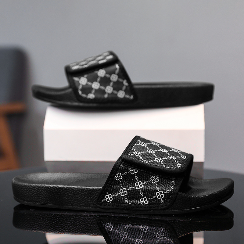 Men's Monogram Print Slide Sandals Adjustable Velcro Strap Casual Slippers 2026s hot