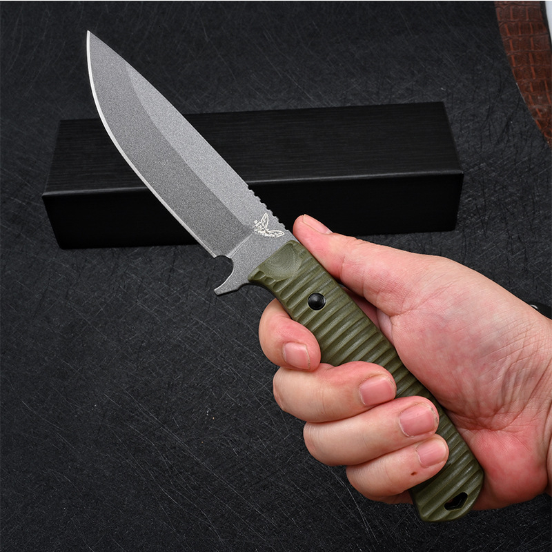BM 539 Straight Knife with Sheath Green G10 Handle Edc Multitool Knives Utility Fishing Cutting Outdoor EDC Essential Equipment