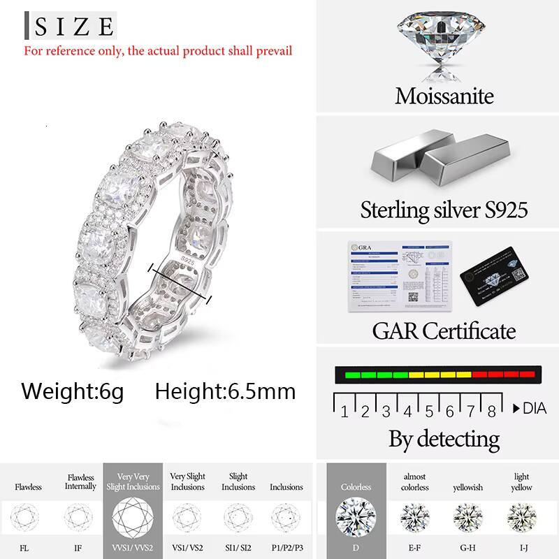 Pass Diamond Tester Wedding Engagement Moissanite Eternity Ring 925 Sterling Silver Iced Out Diamond Luxury Wedding Jewelry