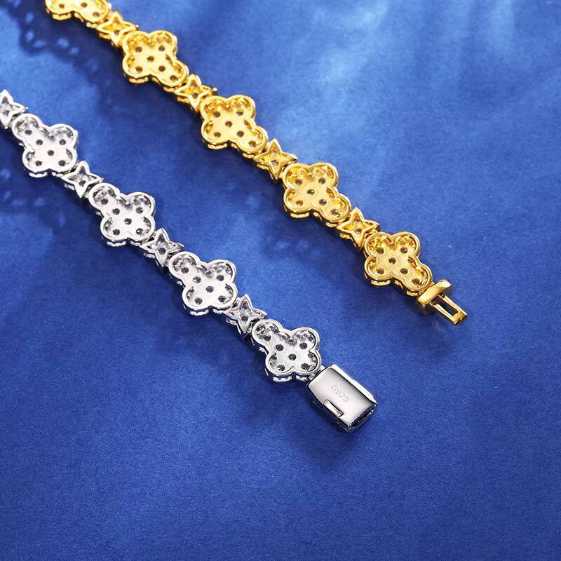 925 Sterling Silver Luxury Fine Jewelry Necklace 10mm Moissanite Cross Link Chain Four Leaf Clover Link Chain