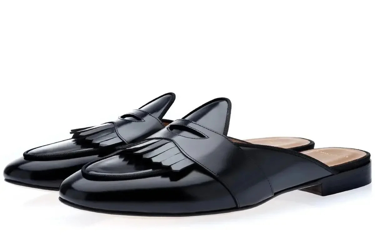 Mens Colorful Print Summer Leather Slippers Comfortable Flat Heel Slip On AntiSlip Mules Male Pointed Toe Sandal Shoes 260427 - view 6