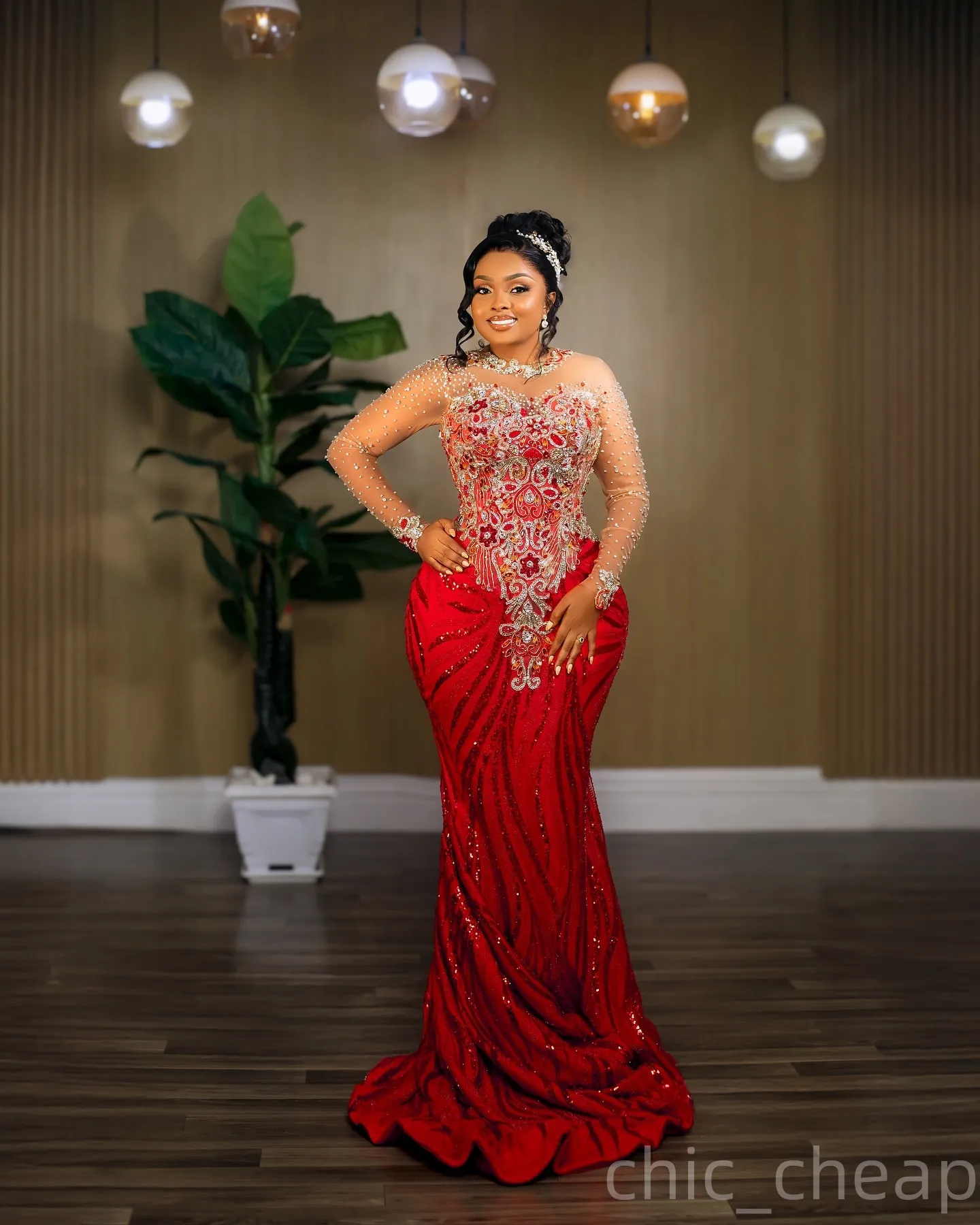 Red Mermaid Prom Dresses 2026 Sheer Neck Appliques Beaded Crystals Evening Formal Party Second Birthday Engagement Gowns Plus Size Dress For Special O